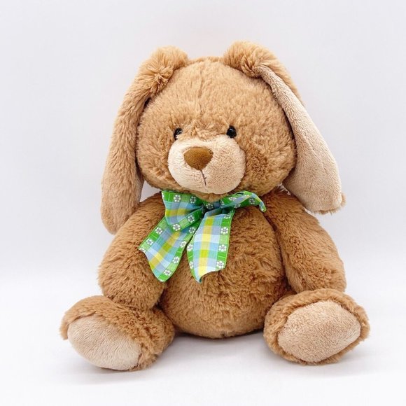 Gund Tan Bunny Rabbit Green Flower Bow Easter Plush Stuffed Animal Spring 11” - Picture 1 of 9